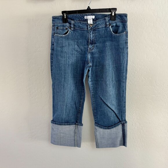 White House Black Market Cropped Jeans with Wide Cuffs - Medium Wash - Size 12. - Picture 1 of 10